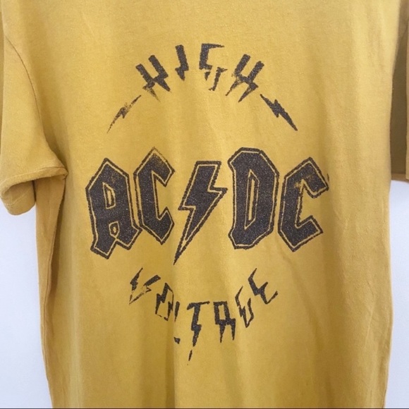 AC/DC | Tops | Nwot Acdc Yellow Distressed Glitter Band Tee | Poshmark